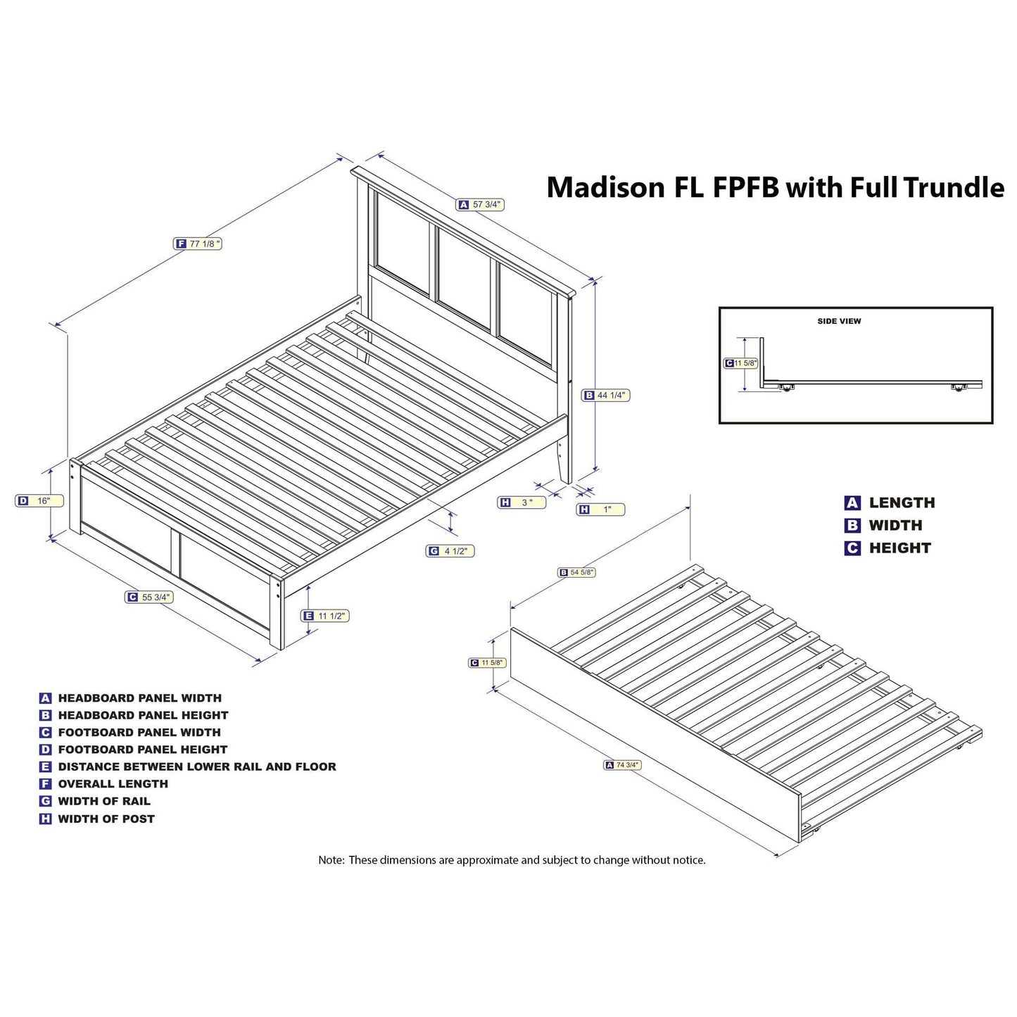 AFI Furnishings Madison Full Platform Bed with Flat Panel Foot Board and Full Size Urban Trundle Bed