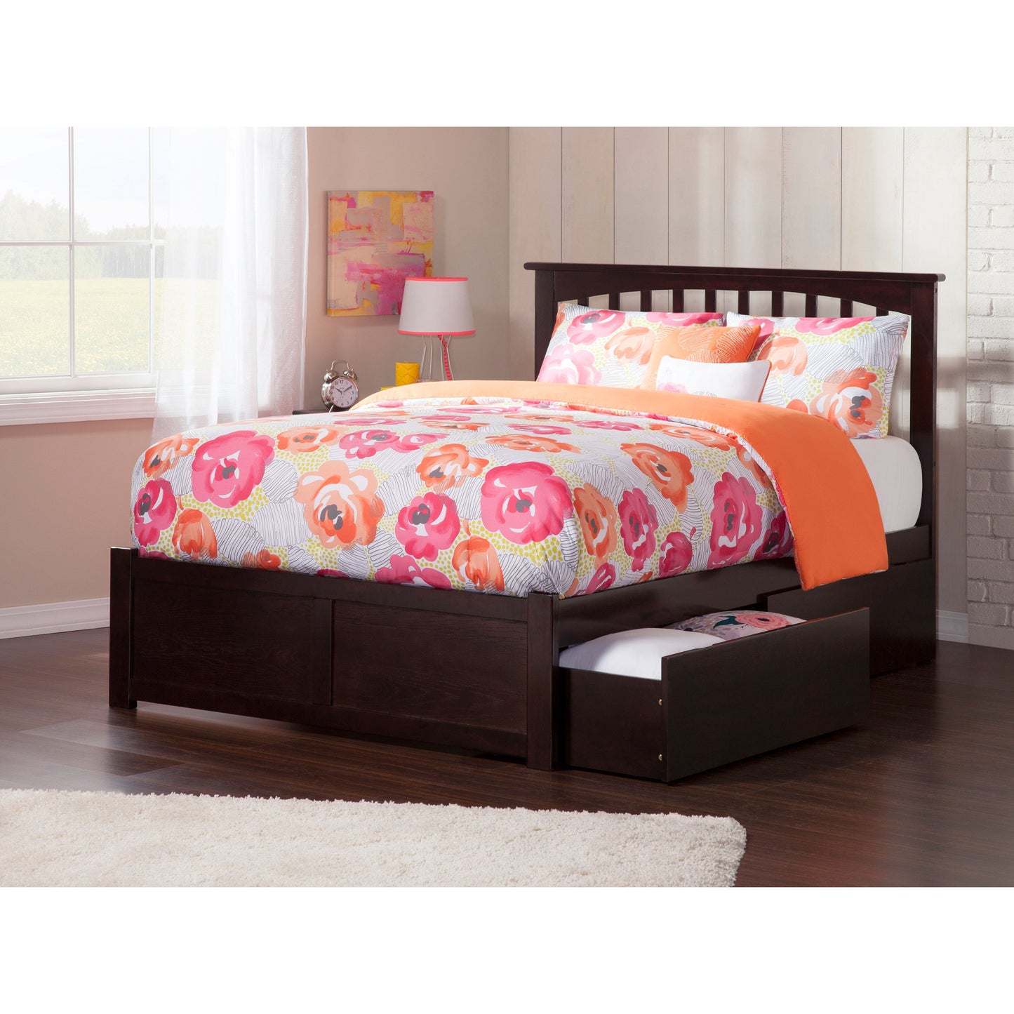 AFI Furnishings Mission Full Platform Bed with Flat Panel Foot Board and 2 Urban Bed Drawers
