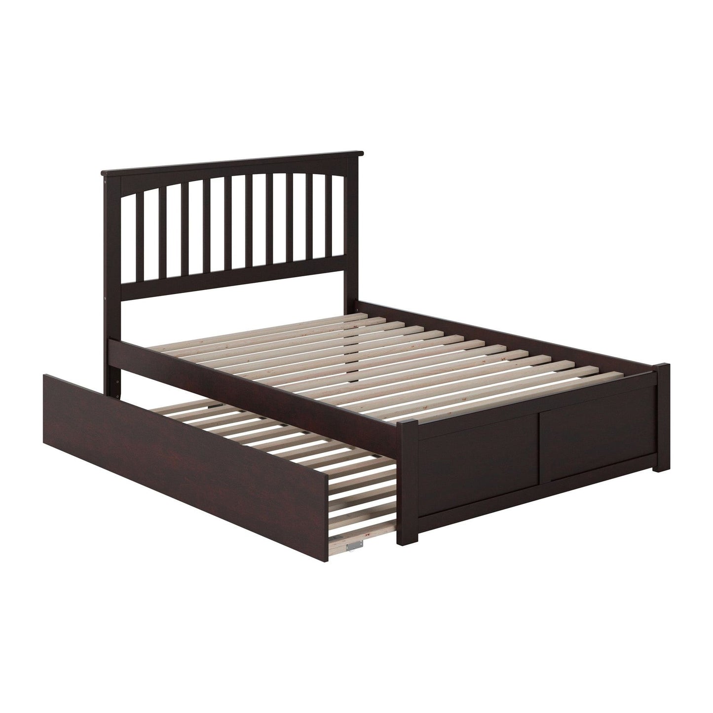 AFI Furnishings Mission Full Platform Bed with Flat Panel Foot Board and Twin Size Urban Trundle Bed