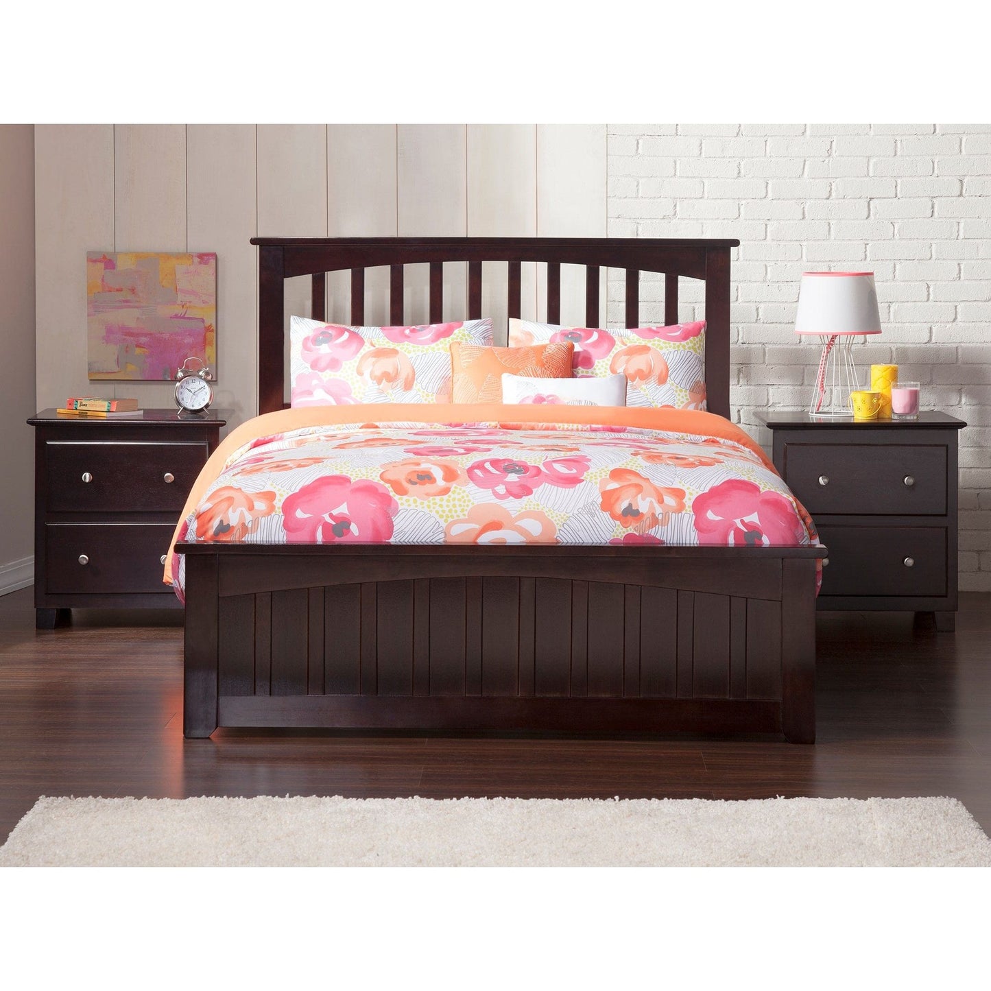 AFI Furnishings Mission Full Platform Bed with Matching Foot Board with Twin Size Urban Trundle Bed