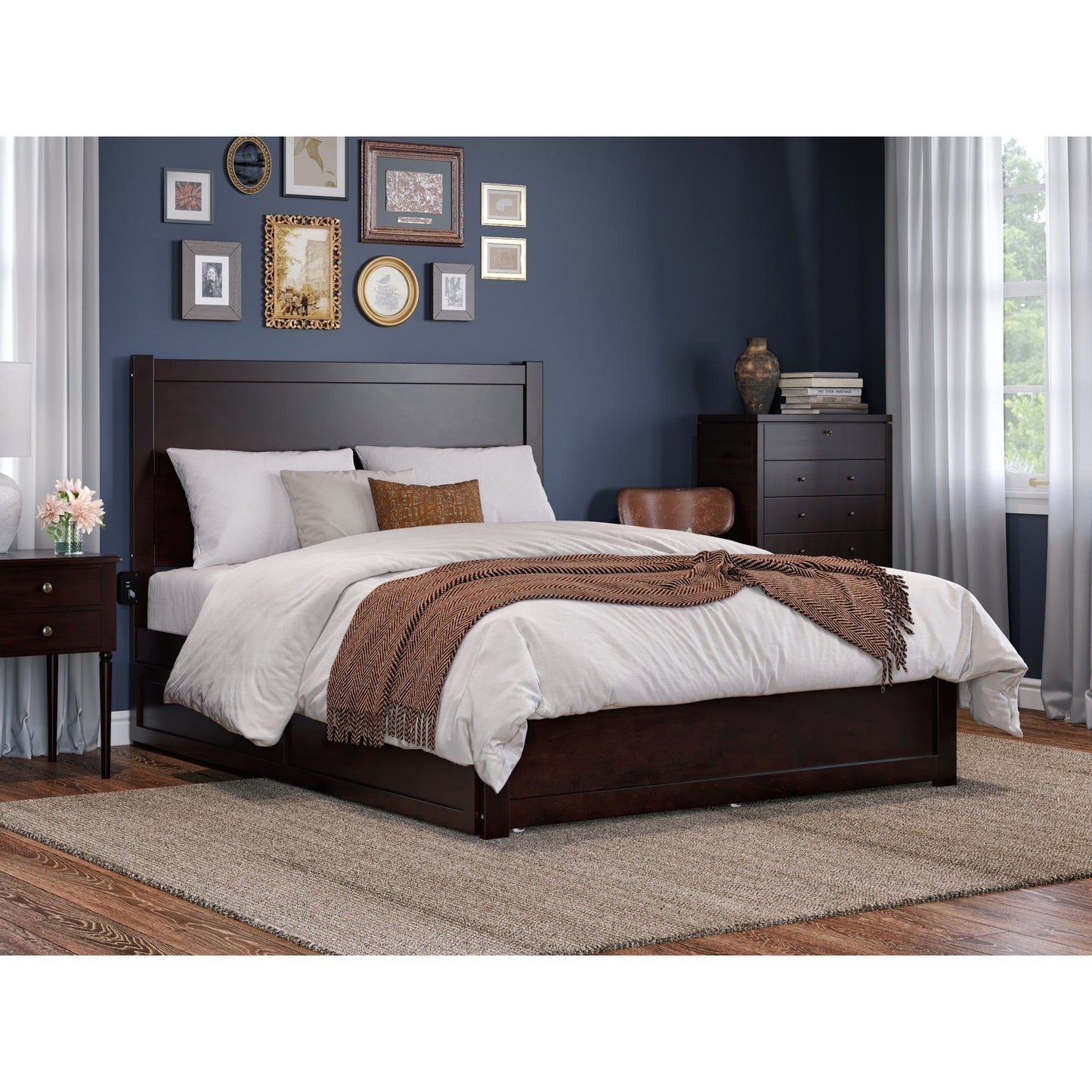 AFI Furnishings NoHo Queen Bed with Footboard and Twin Extra Long Trundle in Espresso