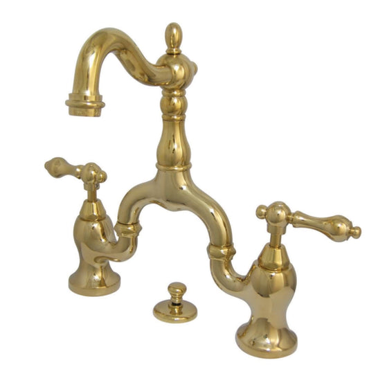 Kingston Brass Kingston Brass English Country Bridge Bathroom Faucet with Brass Pop-Up, Polished Brass KS7972AL