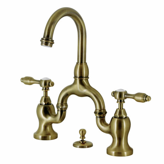 Kingston Brass Kingston Brass Tudor Bridge Bathroom Faucet with Brass Pop-Up, Antique Brass KS7993TAL