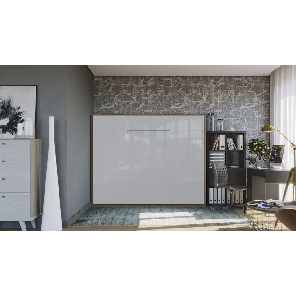 Maxima House Horizontal European QUEEN size Murphy bed INVENTO with LED Oak/ white IN-15OWLED
