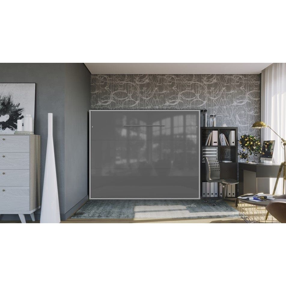 Maxima House Horizontal European QUEEN size Murphy bed INVENTO with LED White/ grey IN-15WGLED