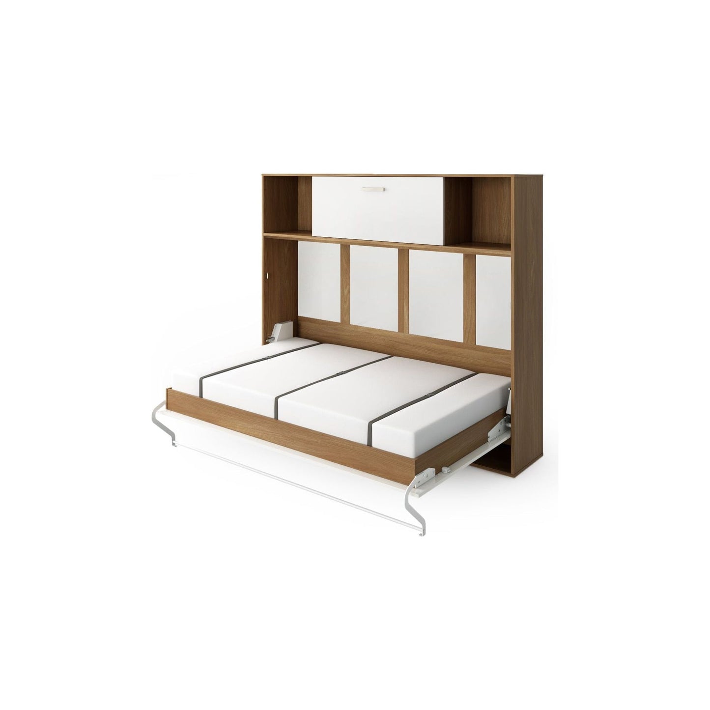 Maxima House Invento Horizontal Wall Bed, European Full XL Size with a cabinet on top