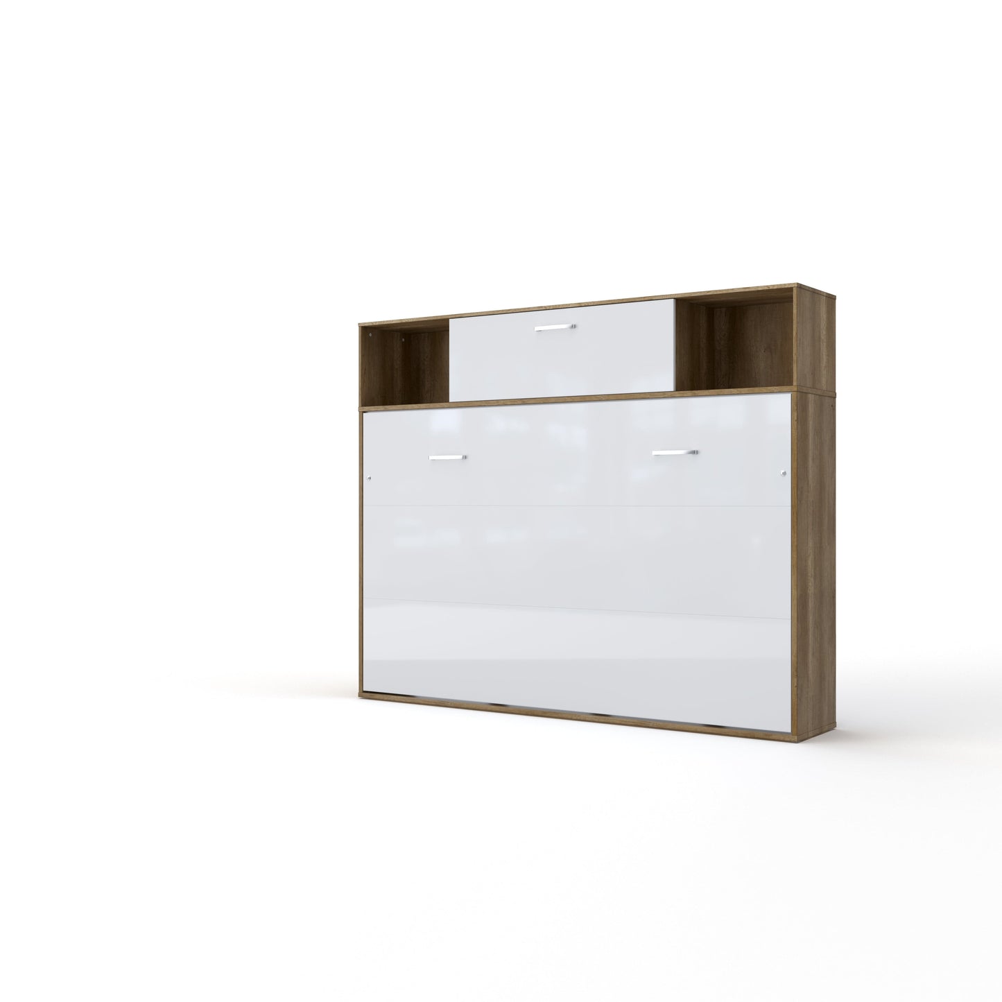 Maxima House Invento Horizontal Wall Bed, European Twin Size with a cabinet on top Oak Country/White IN90H-13OW