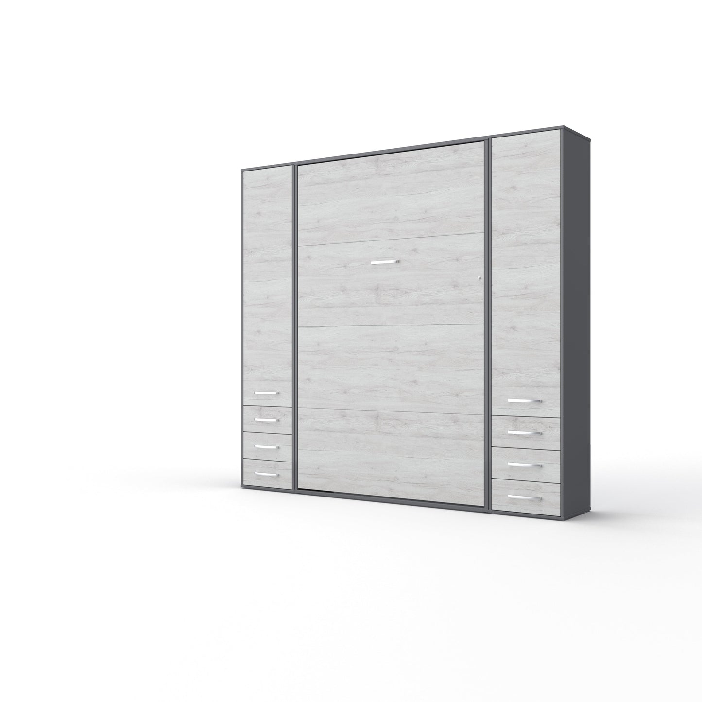 Maxima House Invento Vertical Wall Bed, European Full XL Size with 2 cabinets Grey/White Monaco IN140V-07GW