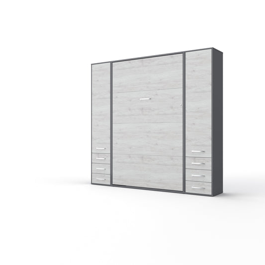 Maxima House Invento Vertical Wall Bed, European Twin Size with 2 cabinets Grey/White Monaco IN90V-07GW