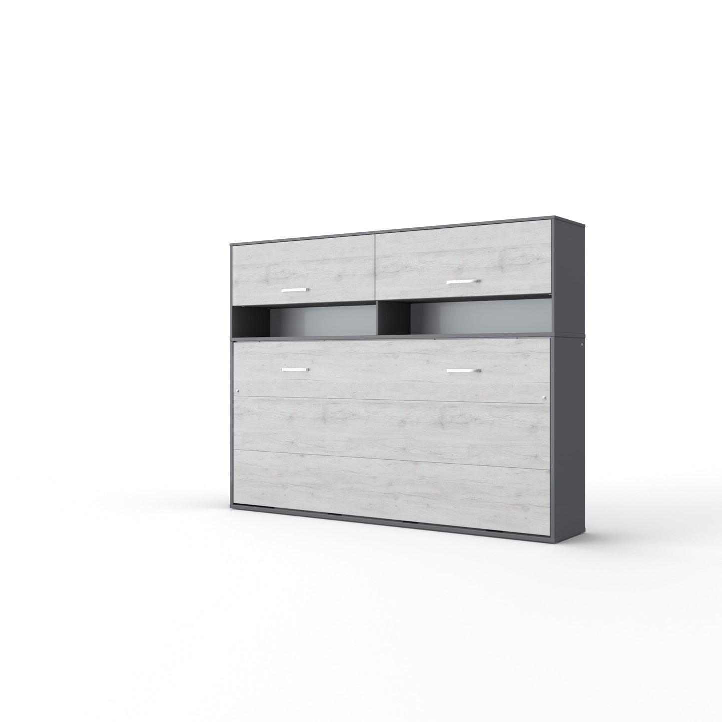 Maxima House Maxima House Invento Horizontal Wall Bed, European Full Size with a cabinet on top Grey/White Monaco IN120H-11GW