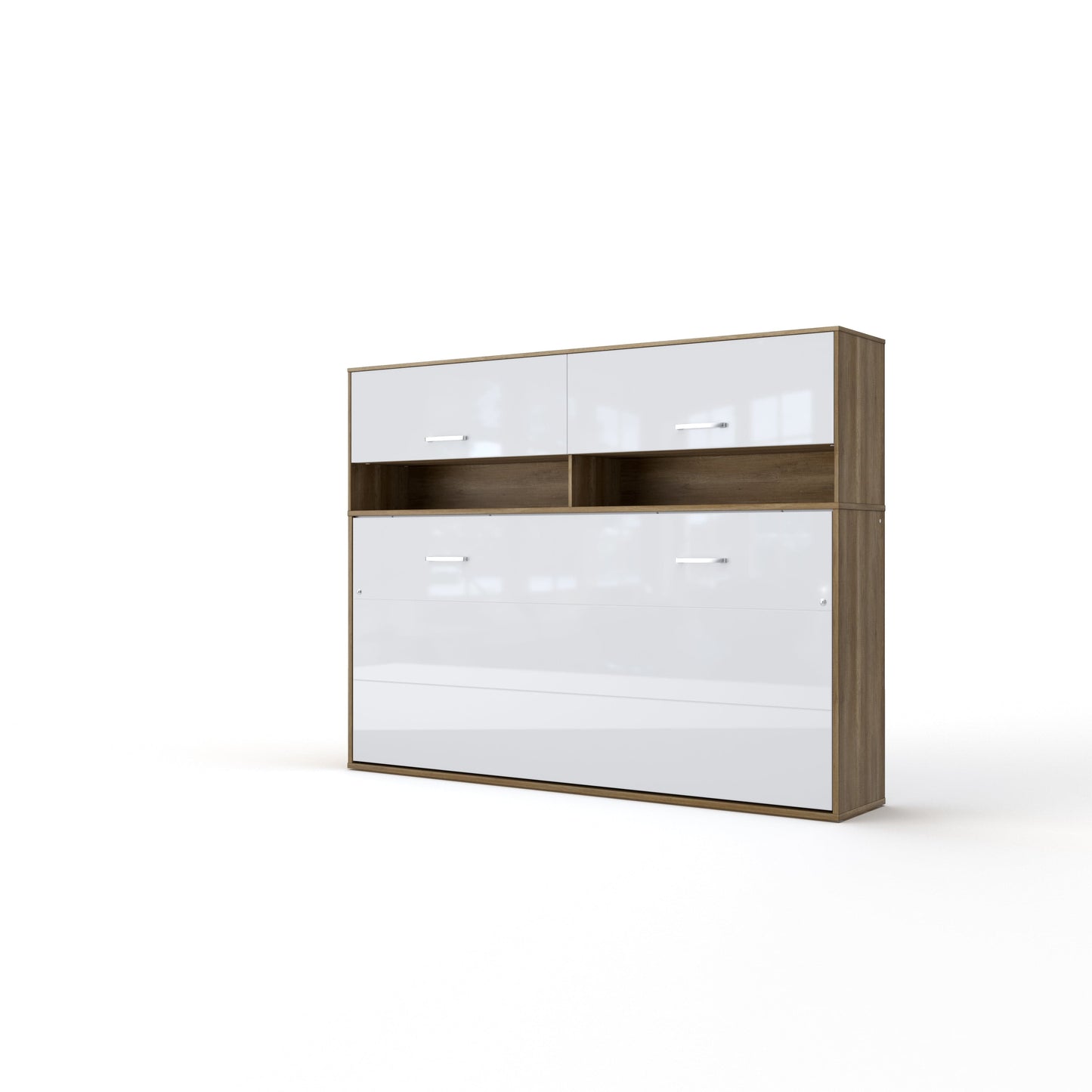 Maxima House Maxima House Invento Horizontal Wall Bed, European Full Size with a cabinet on top Oak Country/White IN120H-11OW