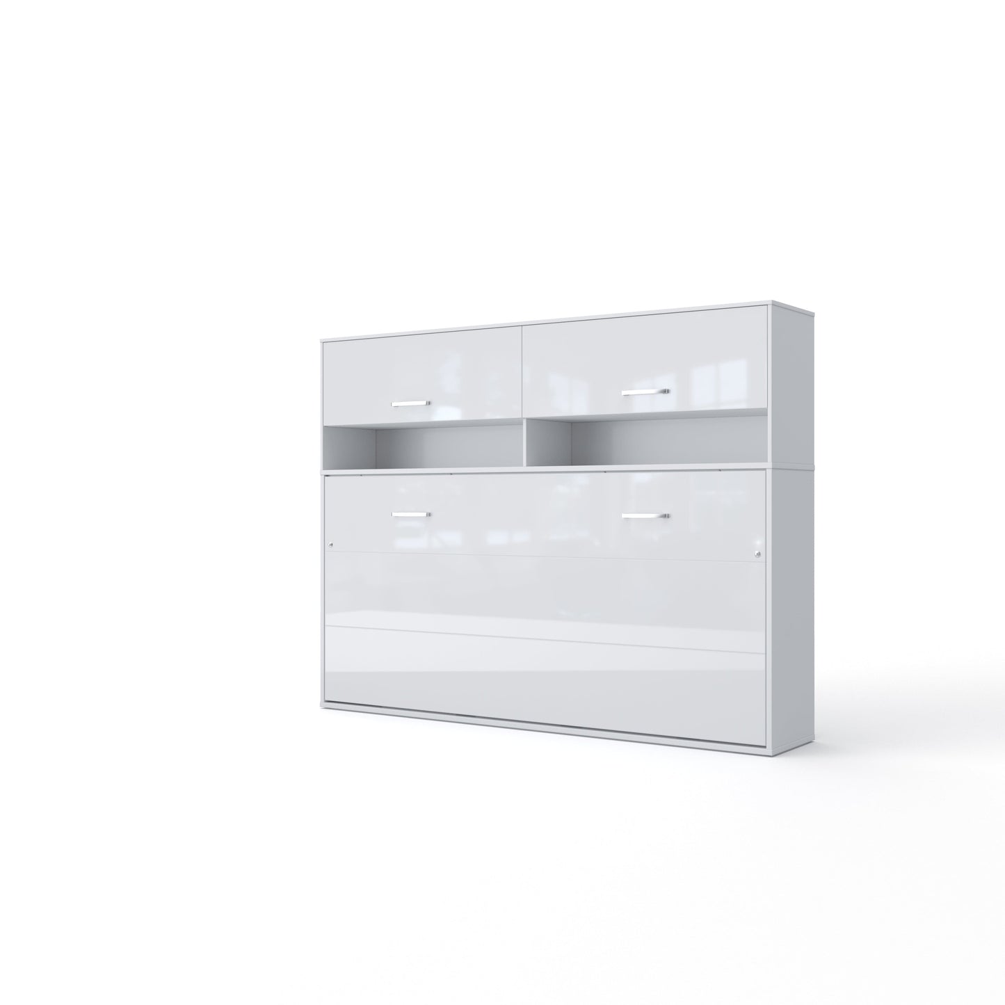 Maxima House Maxima House Invento Horizontal Wall Bed, European Full Size with a cabinet on top White/White IN120H-11W