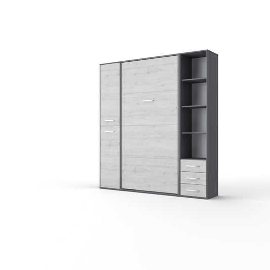 Maxima House Maxima House Invento Vertical Wall Bed, European Full Size with 2 cabinets Grey/White Monaco IN120V-08/09GW
