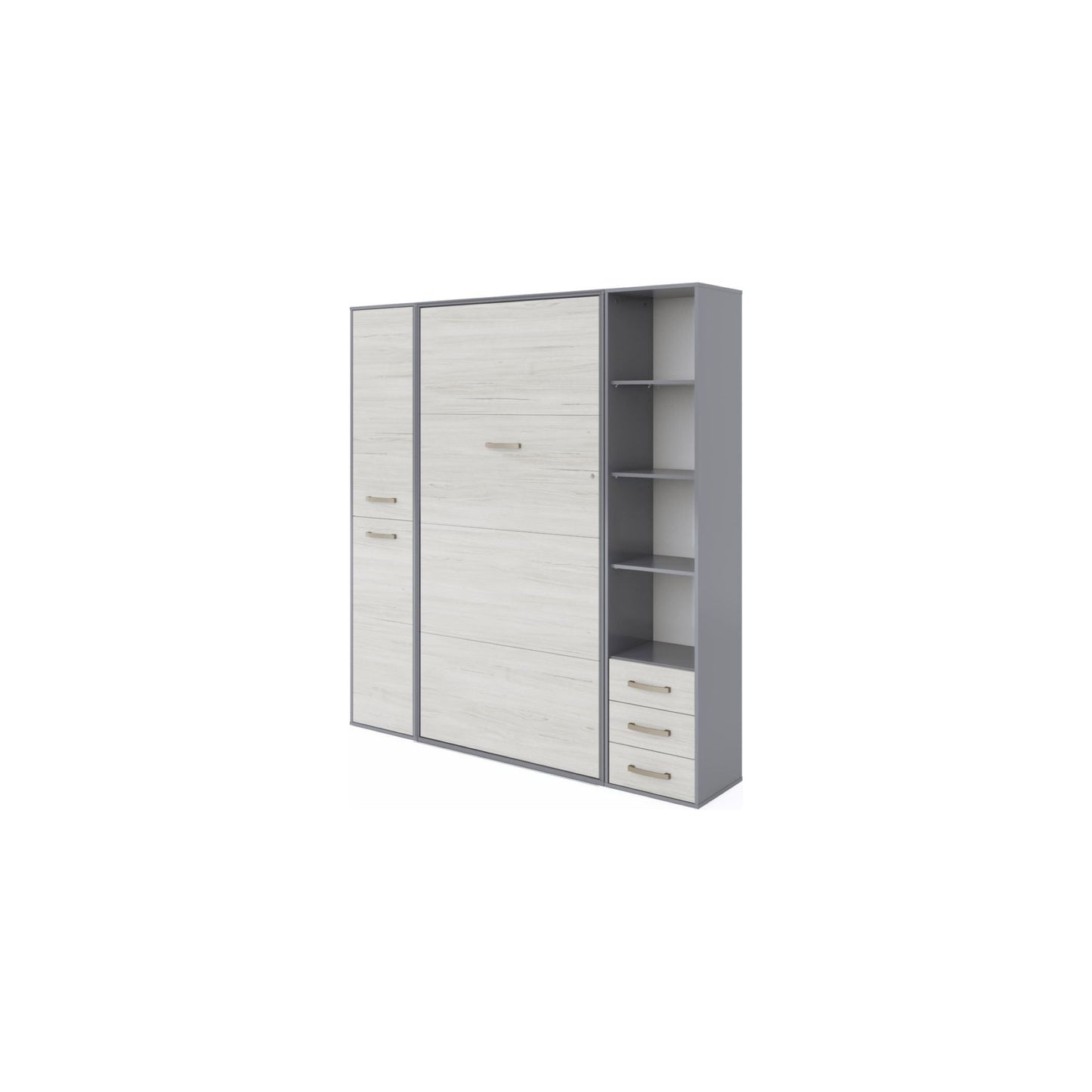 Maxima House Maxima House Invento Vertical Wall Bed, European Twin Size with 2 cabinets Grey/White Monaco IN90V-08/09GW