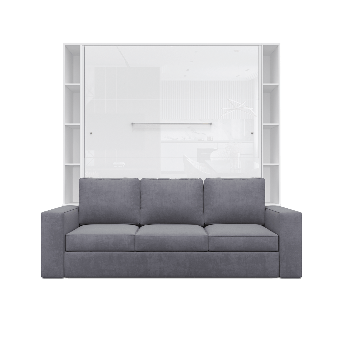 Maxima House Maxima House Vertical European Queen size Murphy Bed Invento with a Sofa and two Cabinets White/White + Grey IN014/23W-G