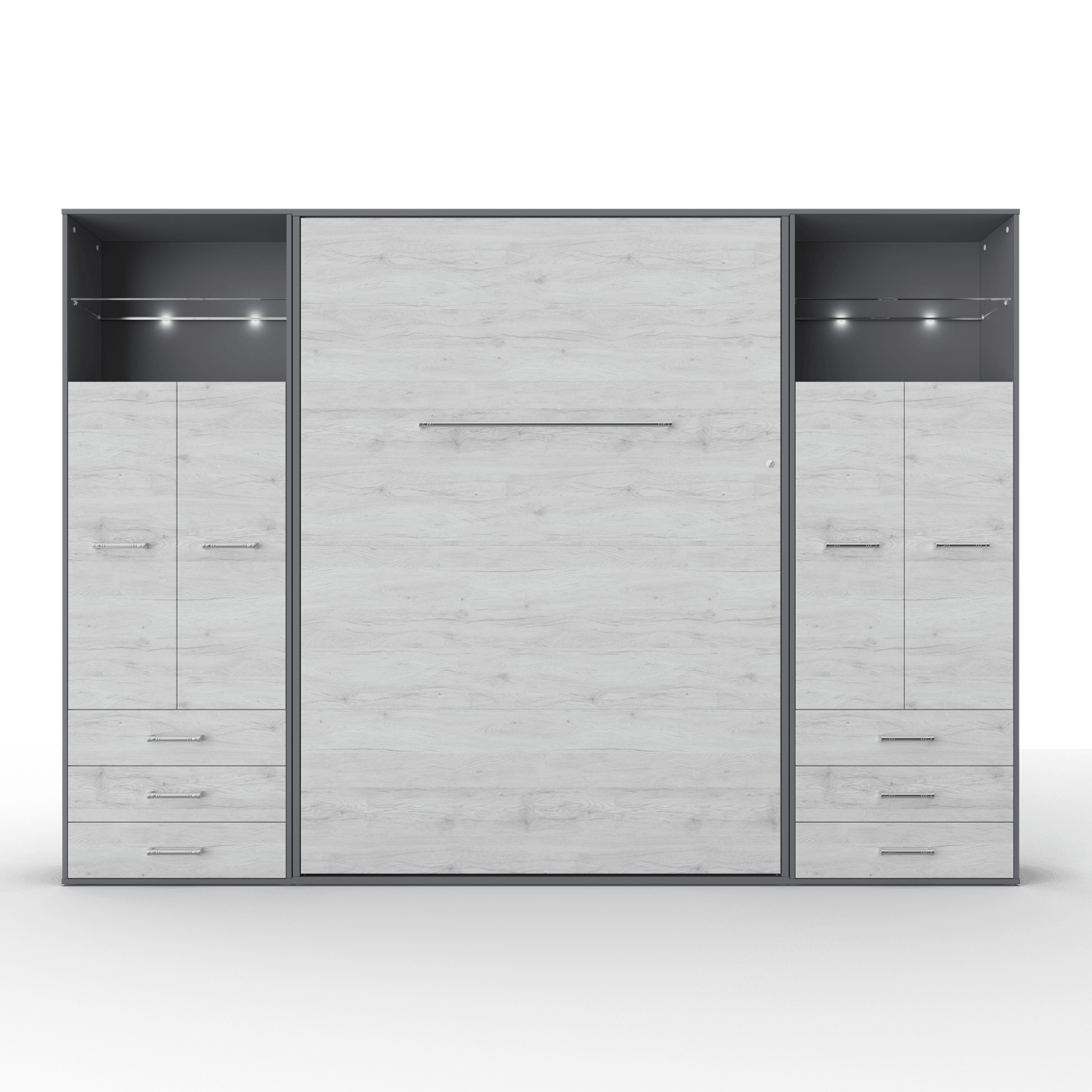 Maxima House Maxima House Vertical Murphy Bed Invento , European Full XL with 2 cabinets Grey/White Monaco IN140VLED-10GW