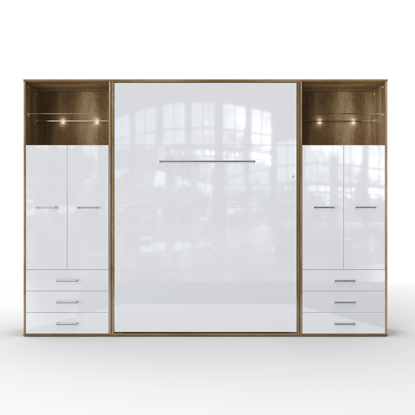 Maxima House Maxima House Vertical Murphy Bed Invento , European Full XL with 2 cabinets Oak Country/White IN140VLED-10OW