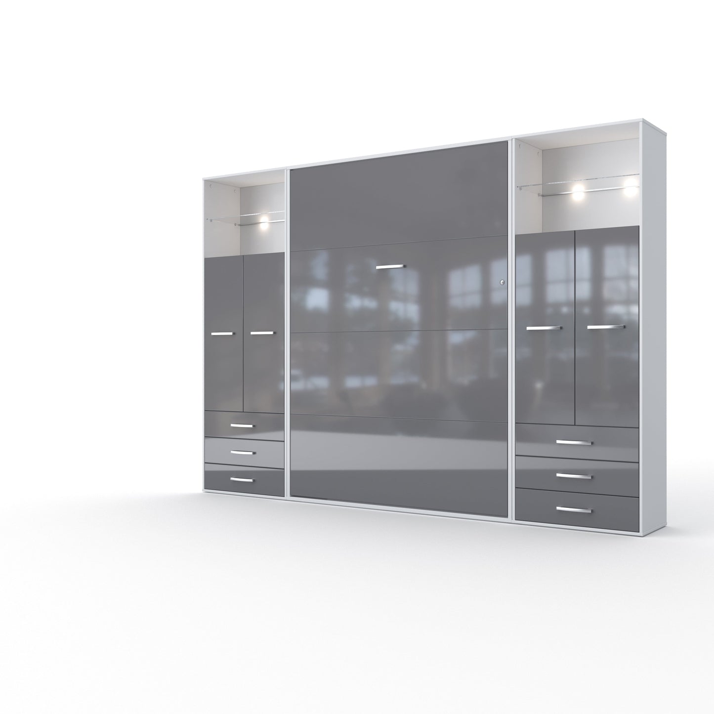 Maxima House Maxima House Vertical Murphy Bed Invento , European Full XL with 2 cabinets White/Grey IN140V-10WG