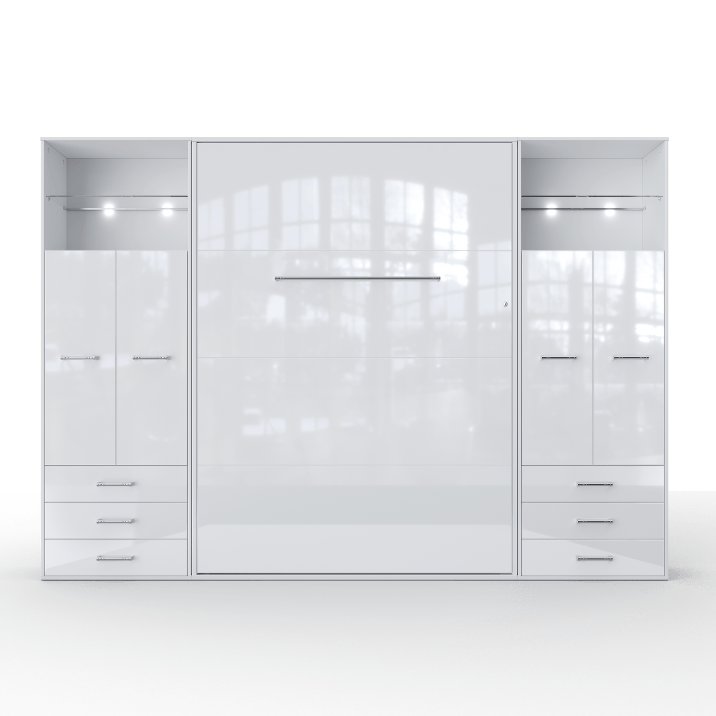 Maxima House Maxima House Vertical Murphy Bed Invento , European Full XL with 2 cabinets White/White IN140VLED-10W