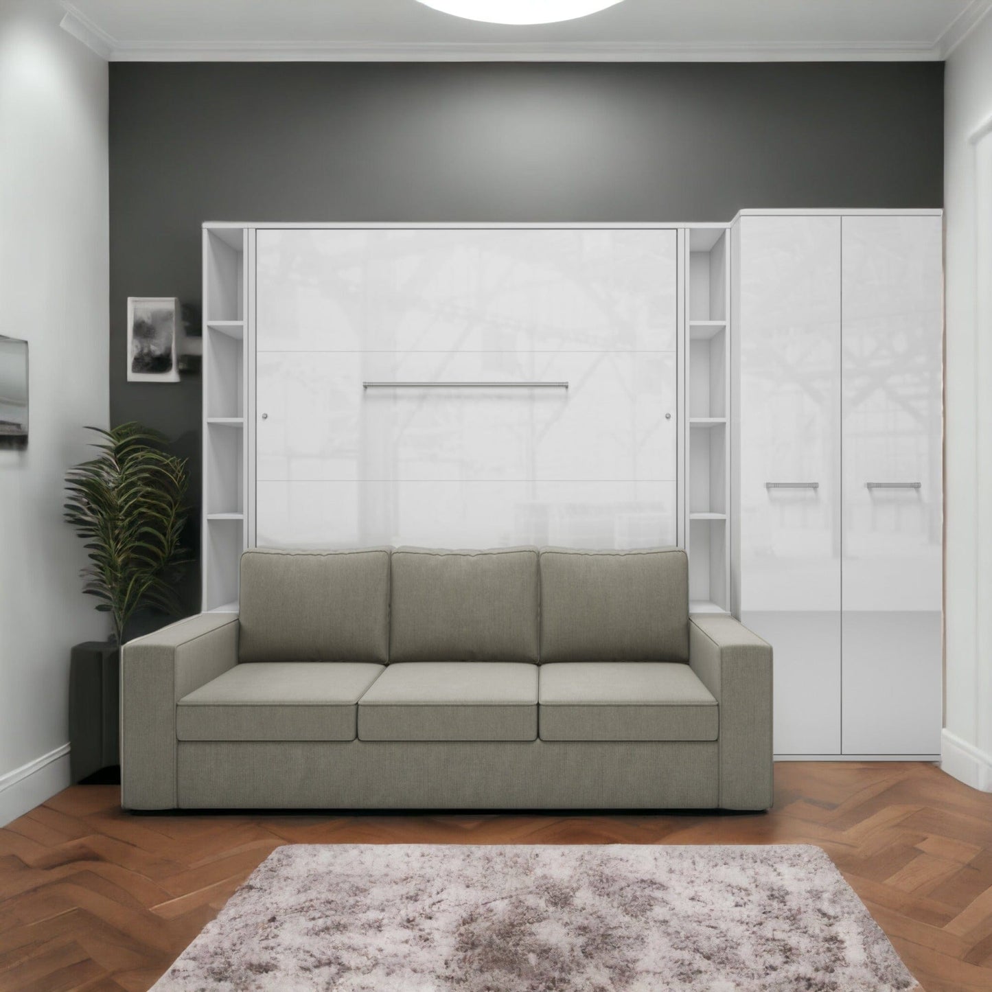 Maxima House Maxima House Vertical Queen size Murphy Bed Invento with a Sofa, two Cabinets and Wardrobe