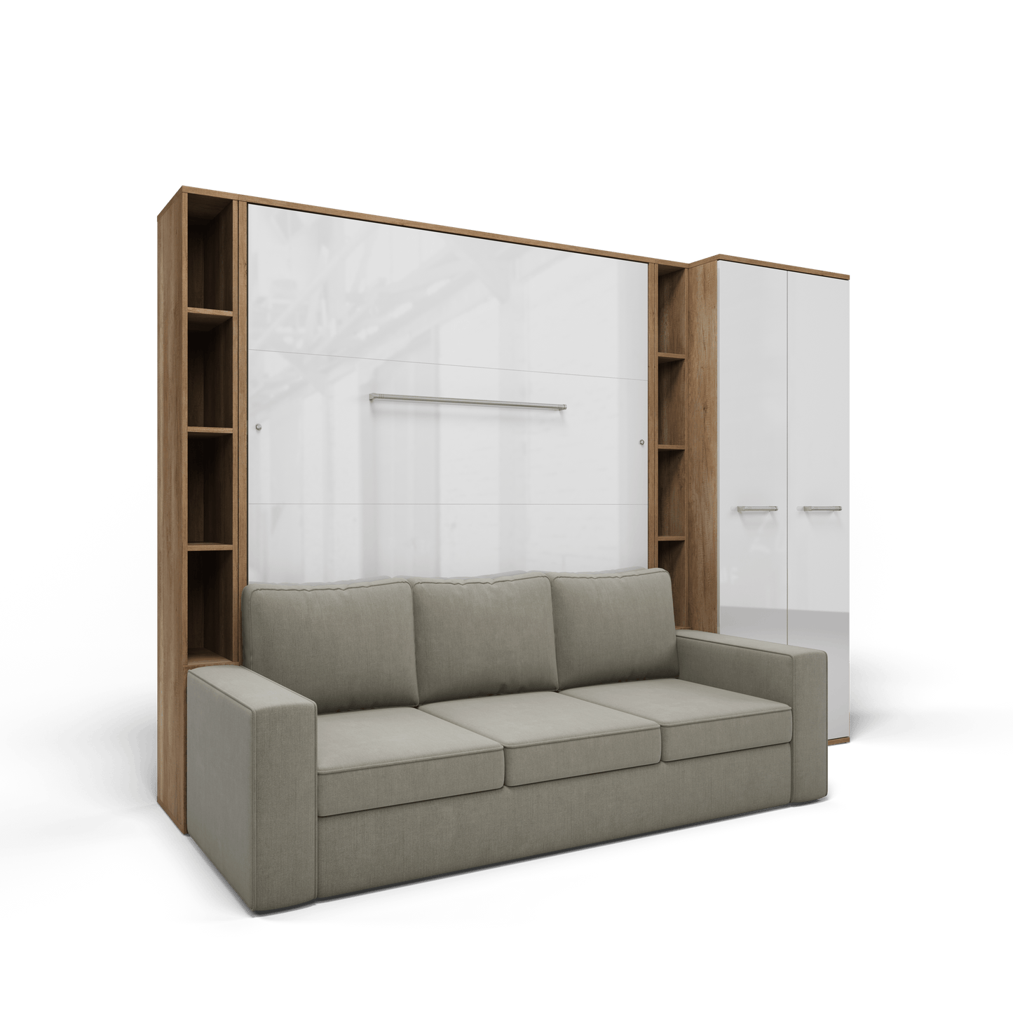 Maxima House Maxima House Vertical Queen size Murphy Bed Invento with a Sofa, two Cabinets and Wardrobe Oak Country/White + Beige IN014/23/24OW-B