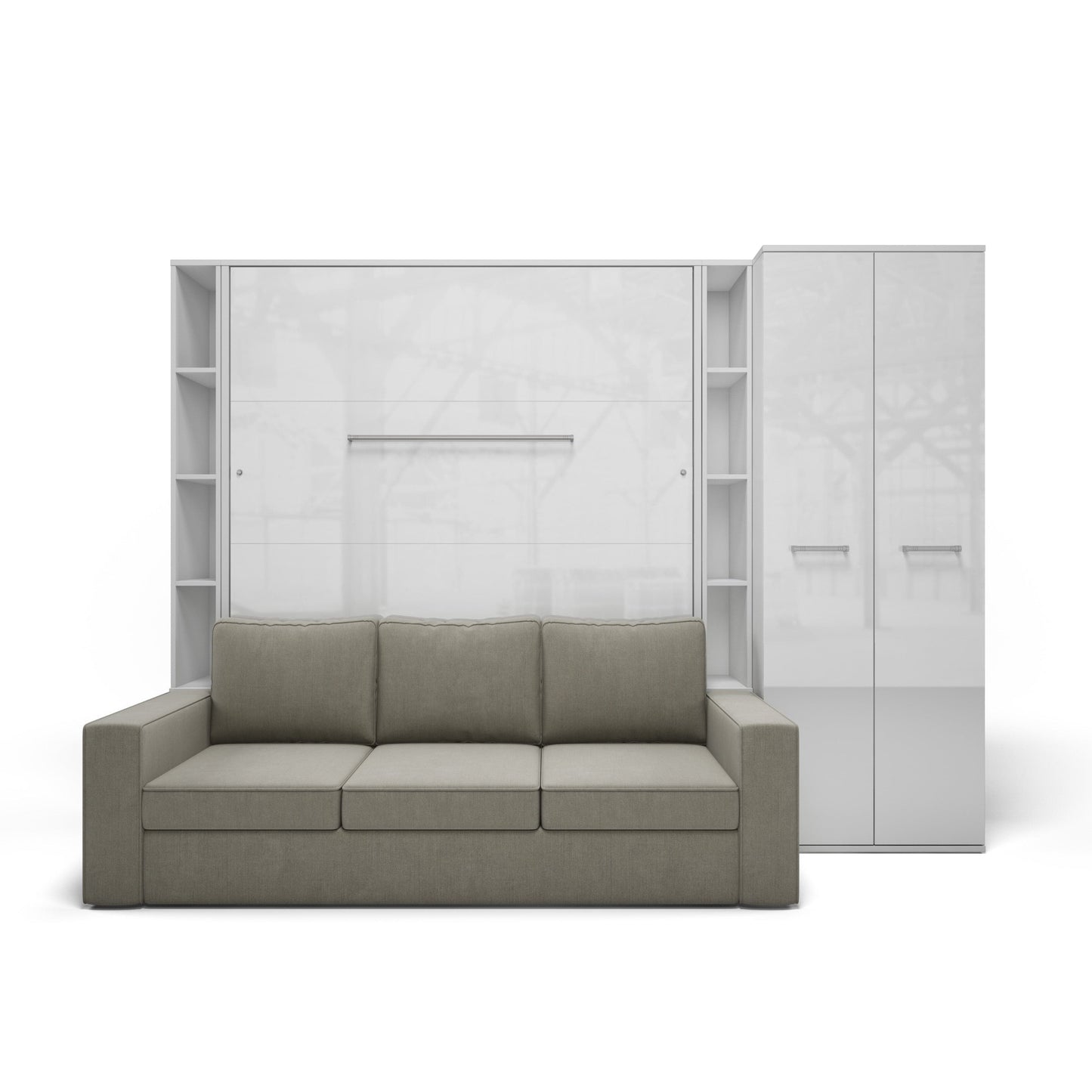Maxima House Maxima House Vertical Queen size Murphy Bed Invento with a Sofa, two Cabinets and Wardrobe White/White + Beige IN014/23/24W-B