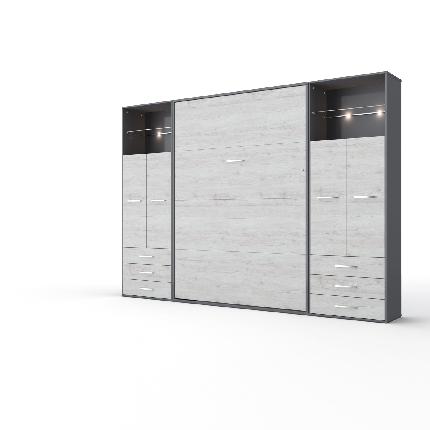 Maxima House Maxima House Vertical Wall Bed Invento, European Full Size with 2 cabinets Grey/White Monaco IN120V-10GW