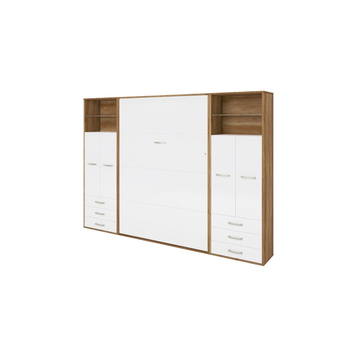 Maxima House Maxima House Vertical Wall Bed Invento, European Full Size with 2 cabinets Oak Country/White IN120V-10OW