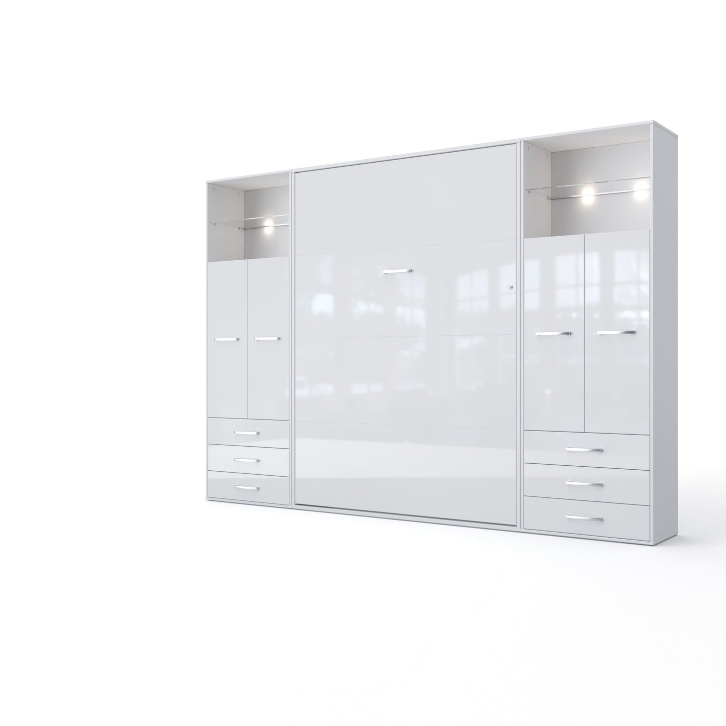 Maxima House Maxima House Vertical Wall Bed Invento, European Full Size with 2 cabinets White/White IN120V-10W