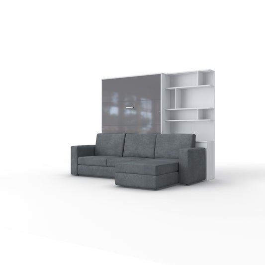 Maxima House Murphy bed European Full XL Vertical with a Sectional Sofa and a Bookcase Invento IN001/17WG-LG