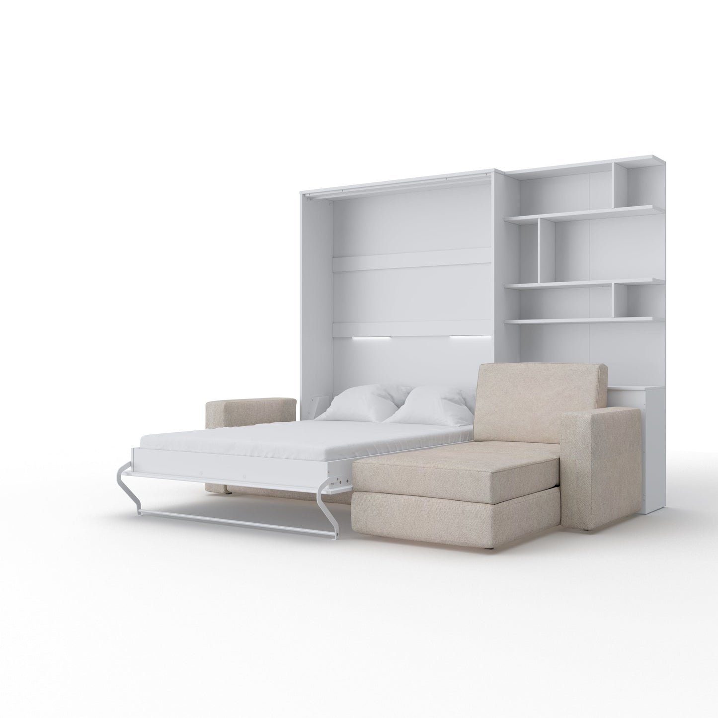 Maxima House Murphy Bed INVENTO European Queen size with a Sectional Sofa and a Bookcase IN014/17W-LB