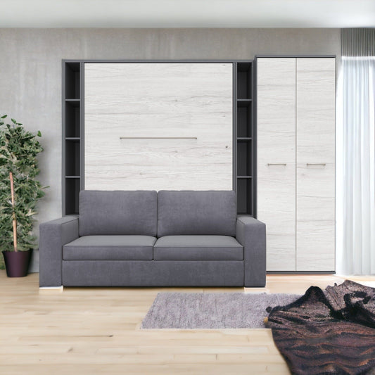 Maxima House Vertical FULL size Murphy Bed Invento with a Sofa, two Cabinets and Wardrobe