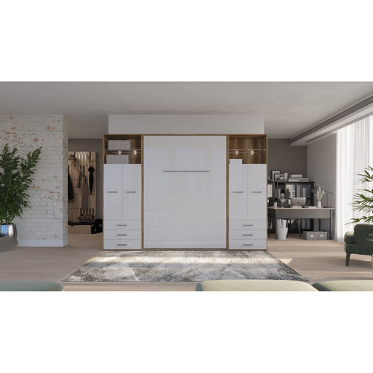 Maxima House Vertical Murphy Bed Invento. European Queen + 2 cabinets Oak Country/White IN160V-10OW