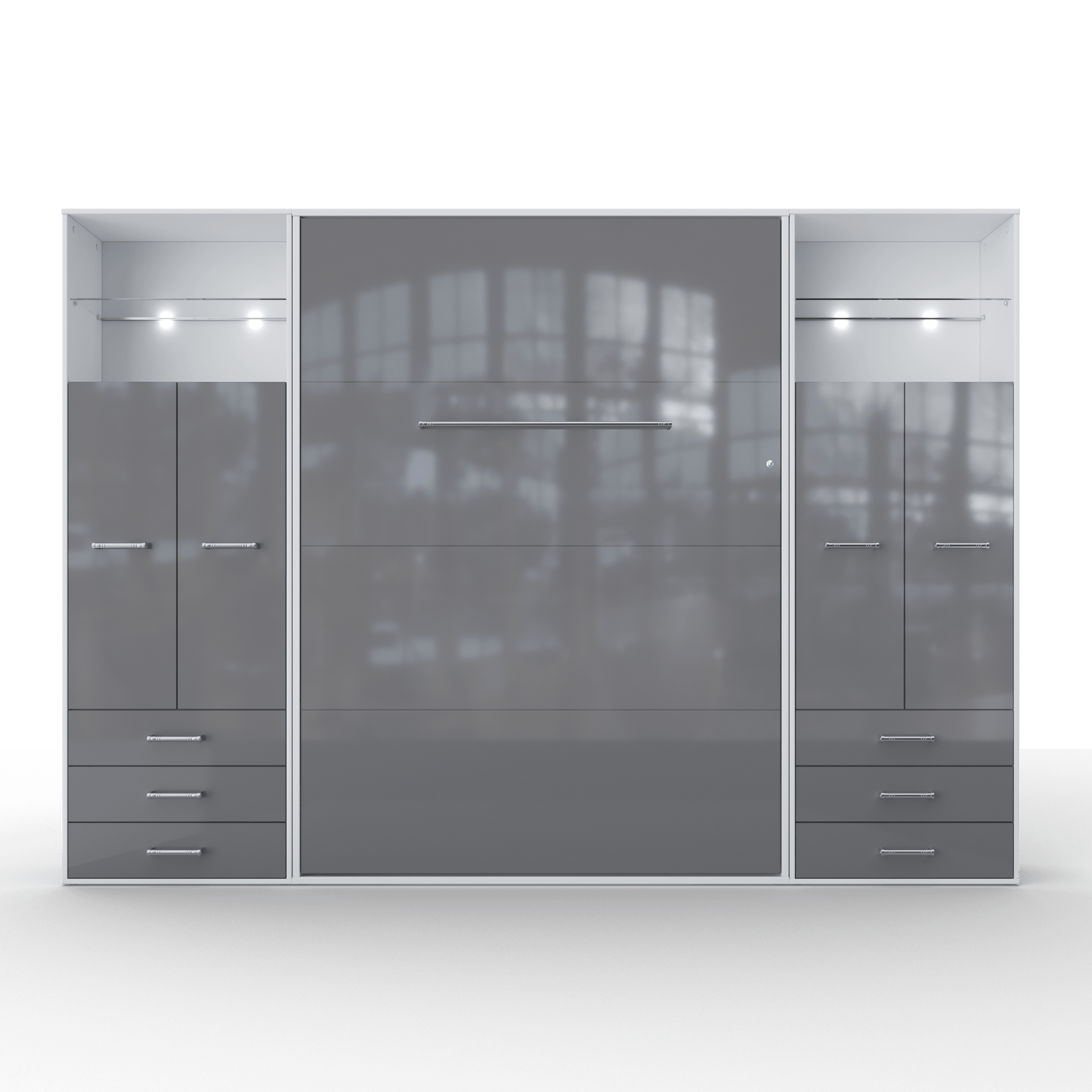 Maxima House Vertical Murphy Bed Invento. European Queen + 2 cabinets White/Grey IN160V-10WG