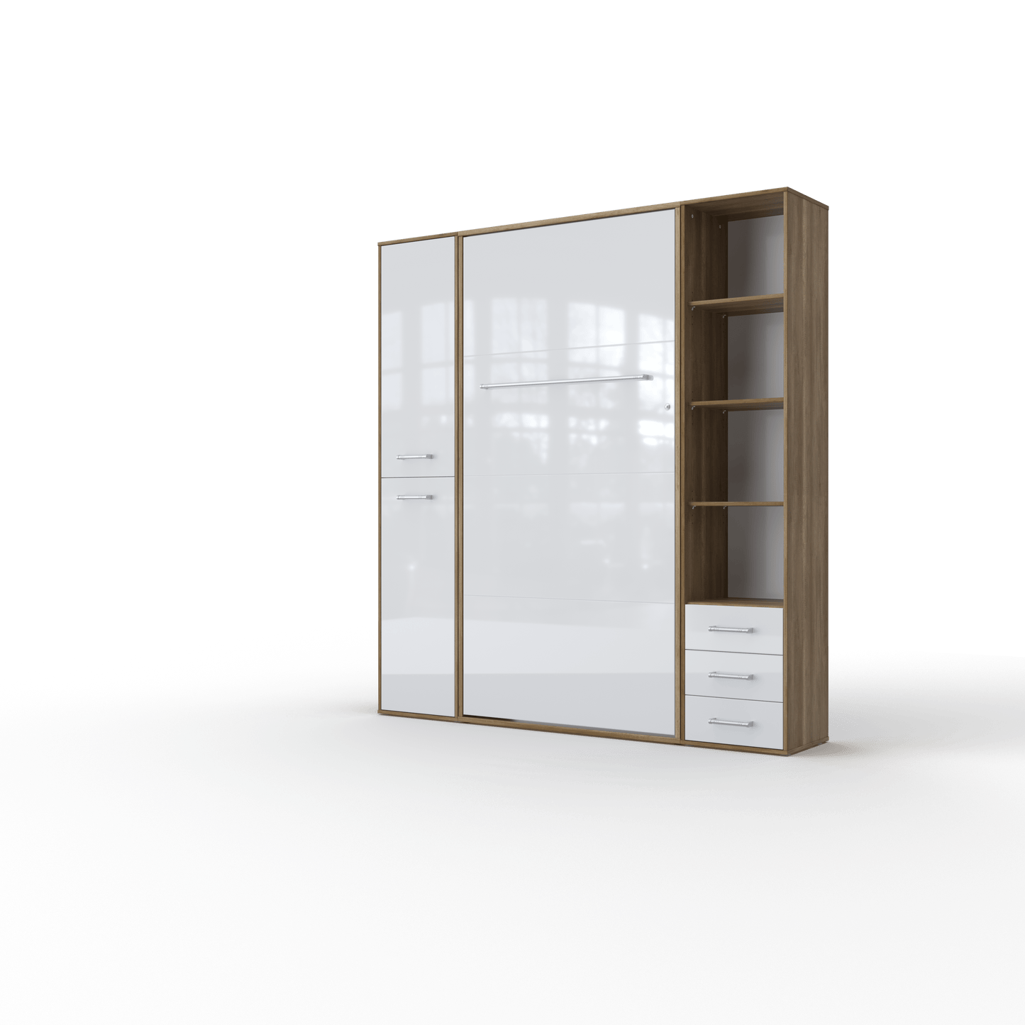 Maxima House Vertical Murphy Bed Invento, European Queen Size with mattress and 2 storage cabinets Oak Country/White IN160V-08/09OW