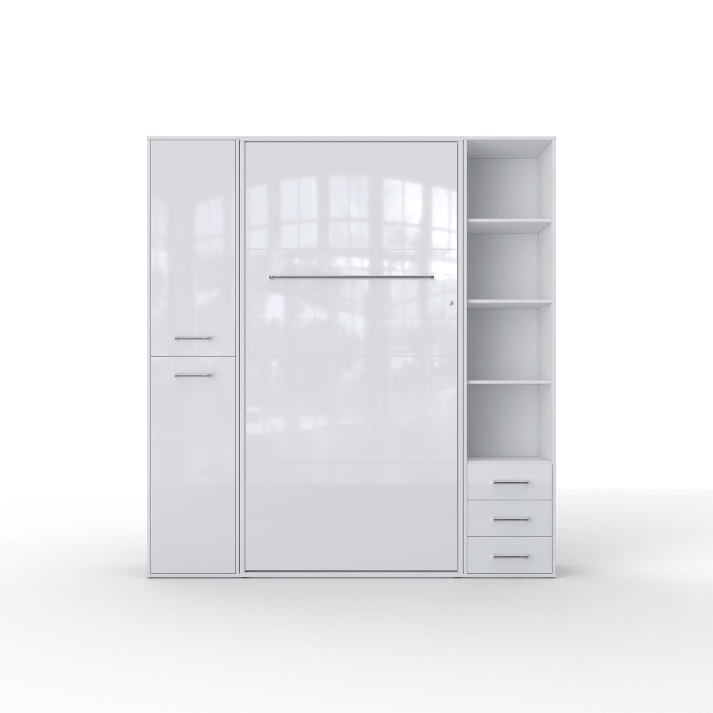 Maxima House Vertical Murphy Bed Invento, European Queen Size with mattress and 2 storage cabinets White/White IN160V-08/09W