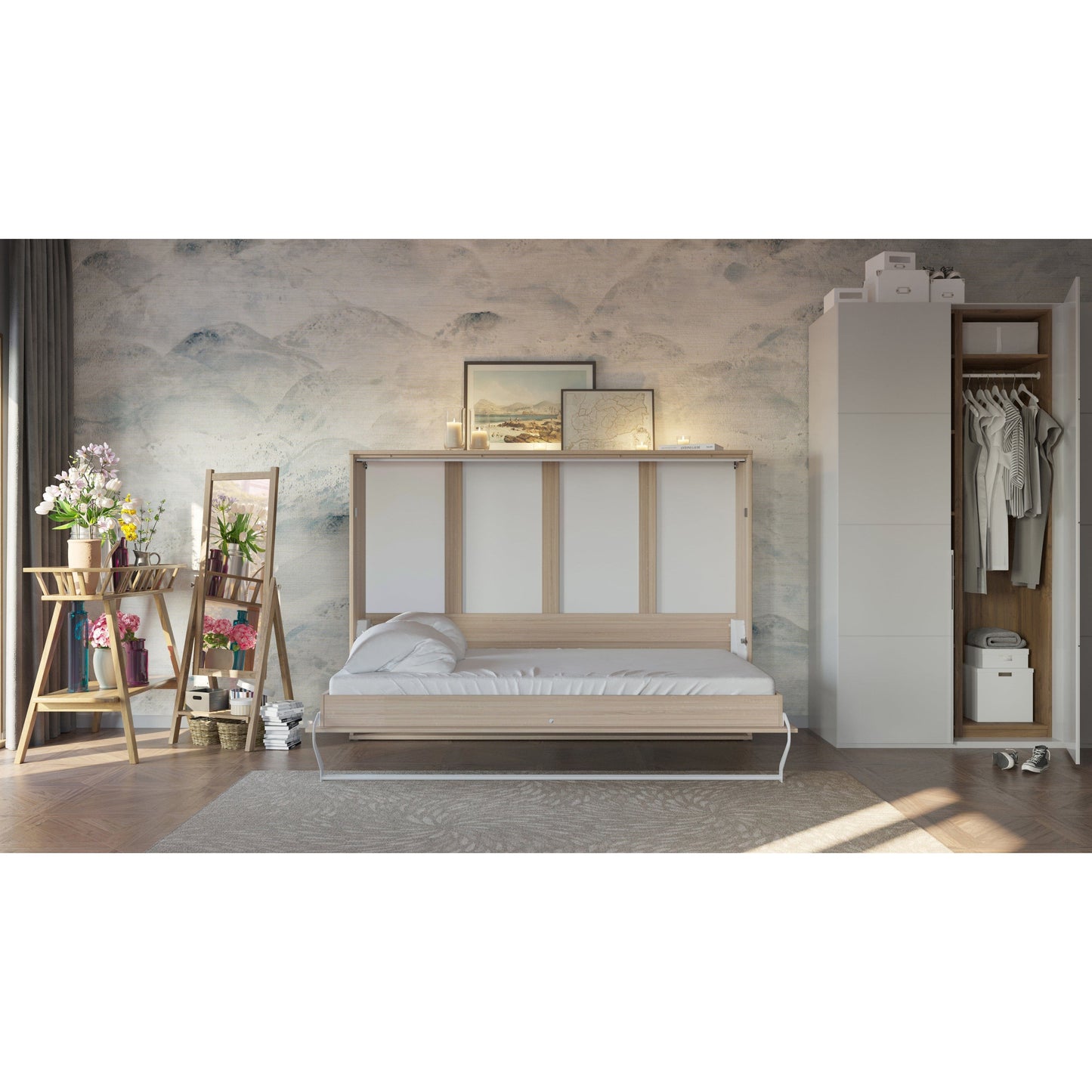 MaximaHouse European Horizontal Full XL Size Murphy Bed Brescia with mattress