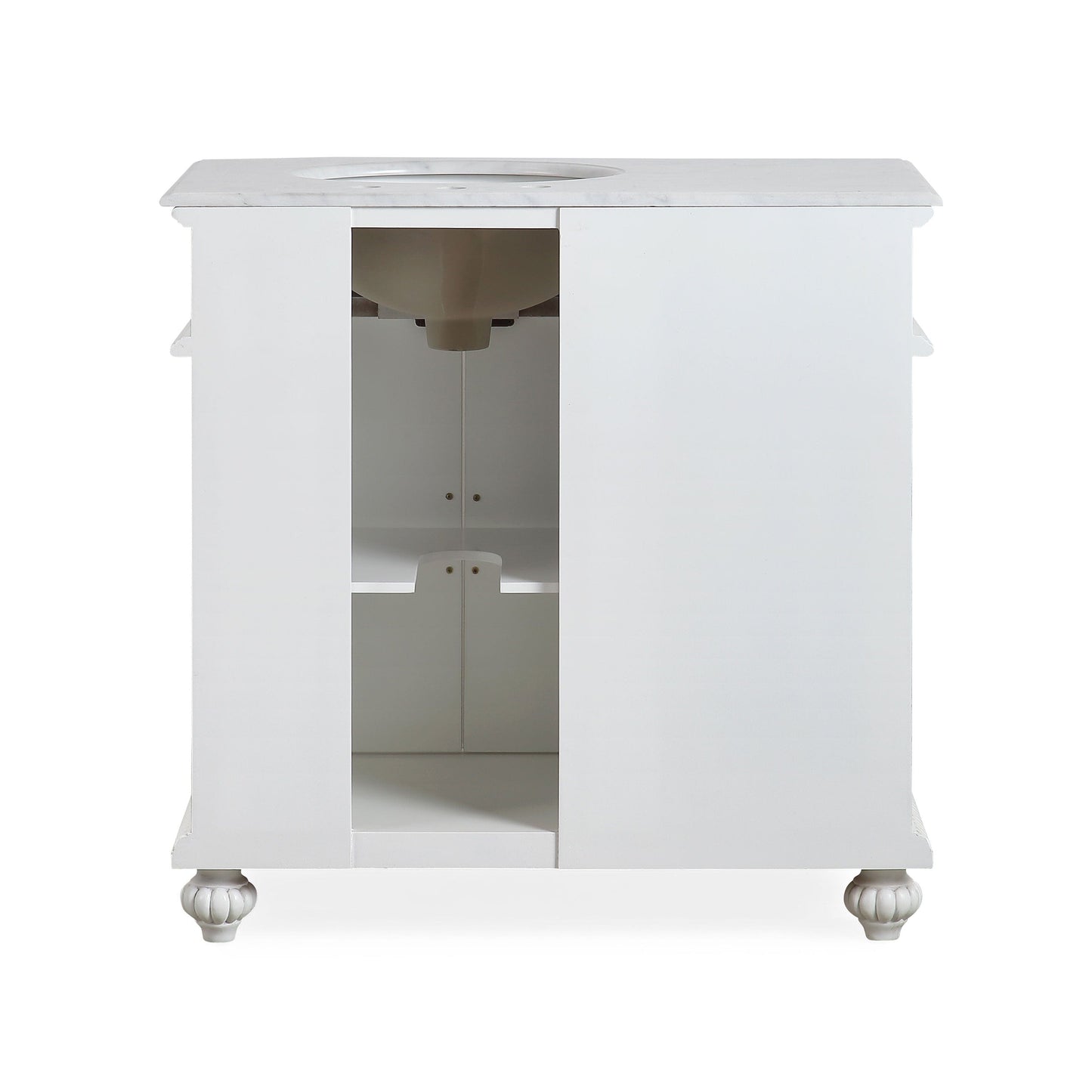 Silkroad Exclusive Silkroad Exclusive 36” Single Right Sink White Bathroom Vanity with White Marble Top V0213WW36R