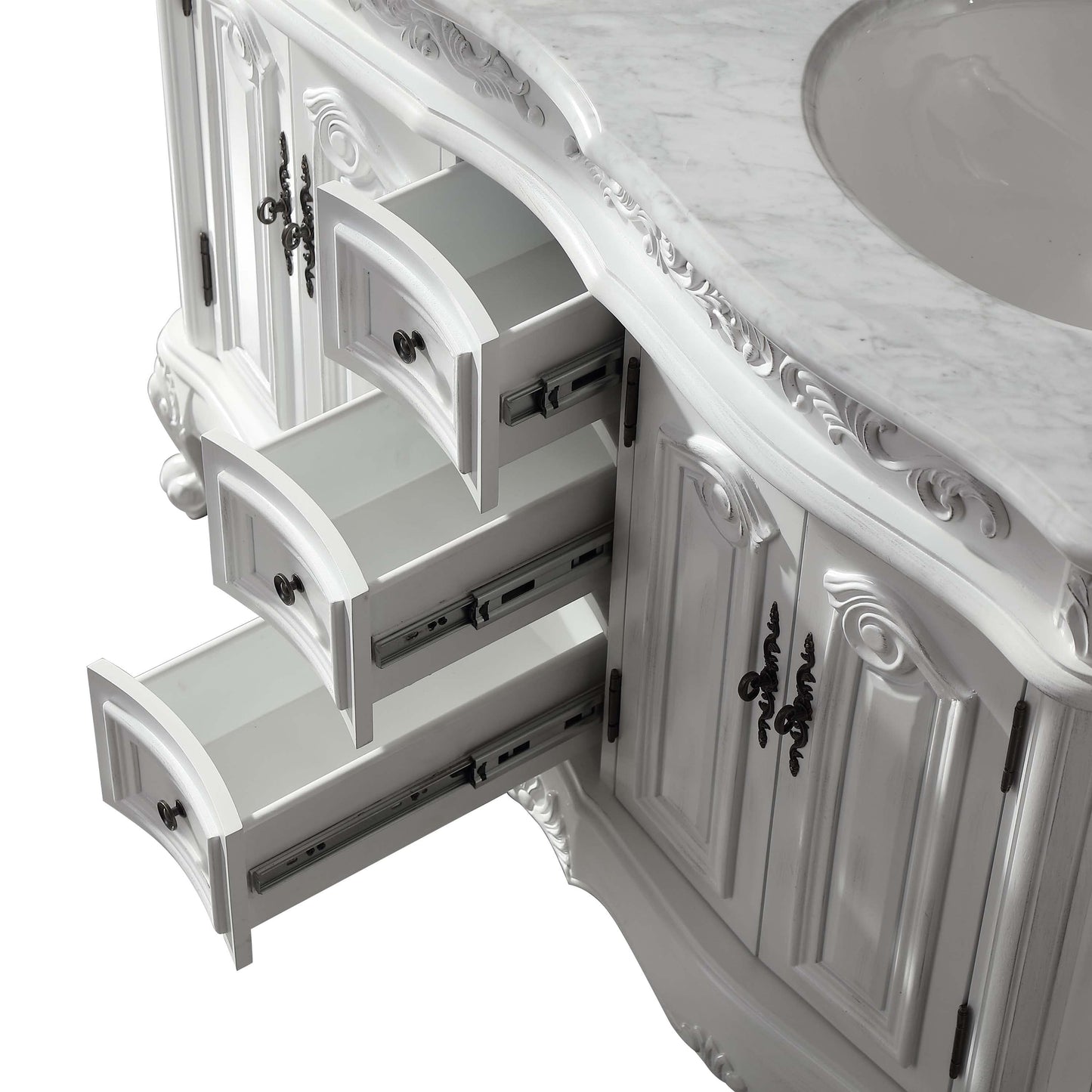 Silkroad Exclusive Silkroad Exclusive 48" Double Sink Cabinet with Carrara White Top HYP-0145-WM-UWC-48