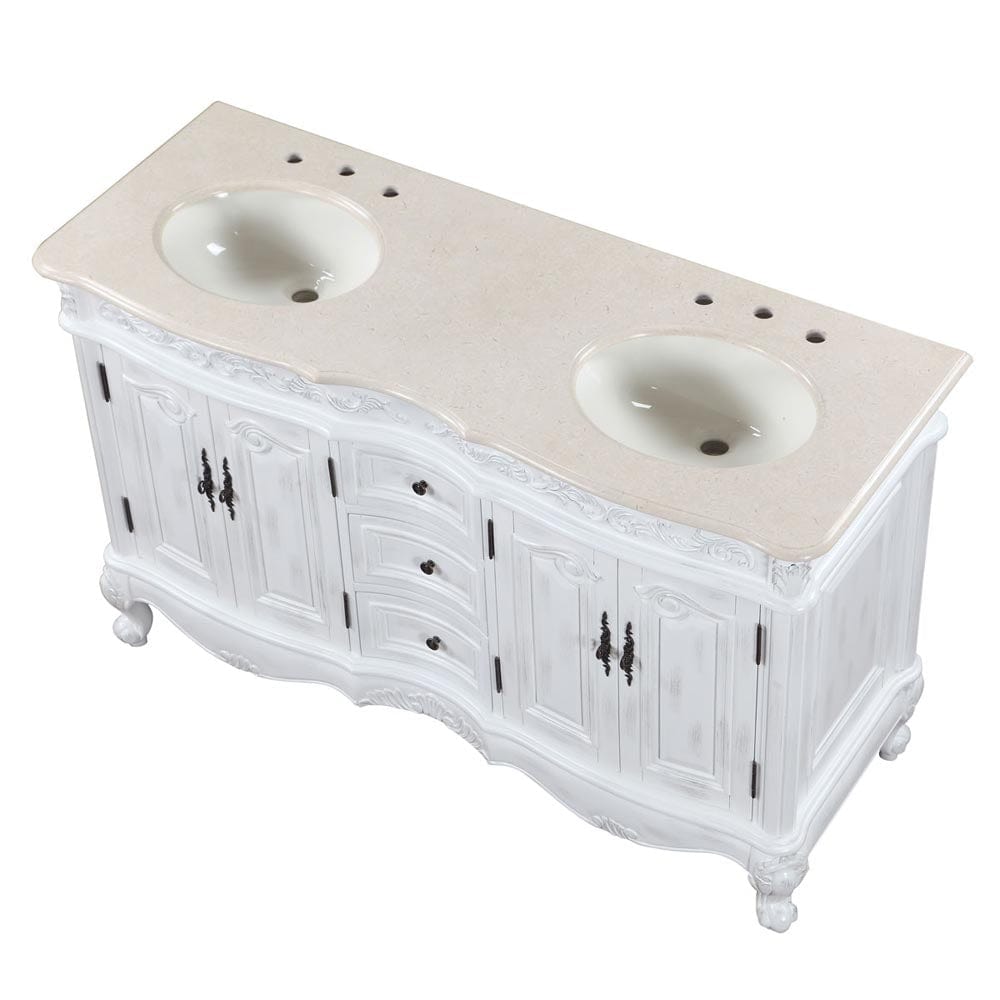 Silkroad Exclusive Silkroad Exclusive 58" Double Sink Cabinet with Crema Marfil Top HYP-0145-CM-UIC-58