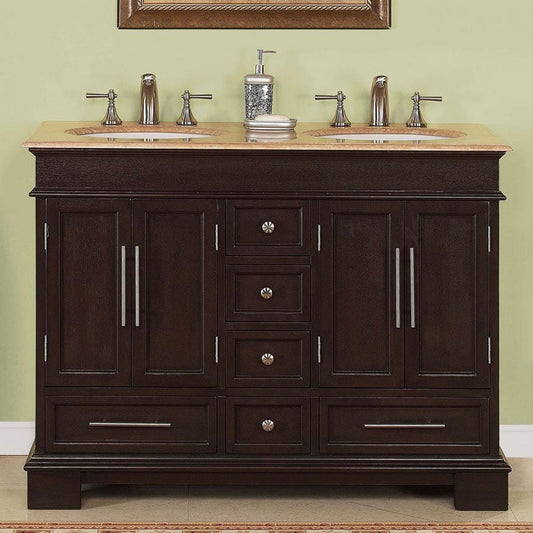 The Bedroom Emporium Silkroad Exclusive 48" Double Sink Cabinet - Travertine Top HYP-0224-T-UWC-48