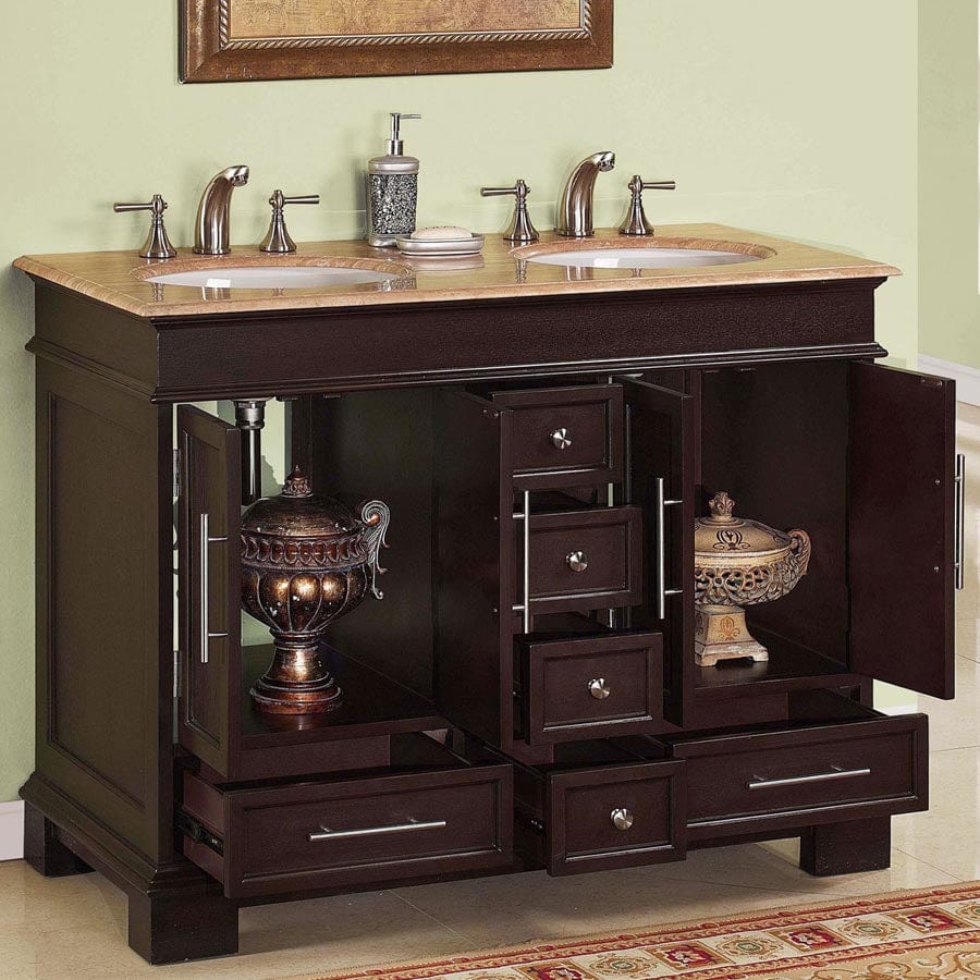 The Bedroom Emporium Silkroad Exclusive 48" Double Sink Cabinet - Travertine Top HYP-0224-T-UWC-48