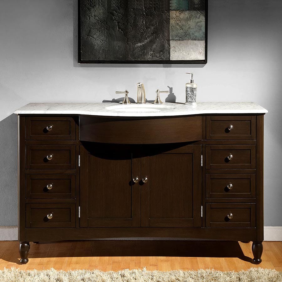 The Bedroom Emporium Silkroad Exclusive 58” Carrara White Marble Top Single Sink Vanity HYP-0717-WM-UWC-58