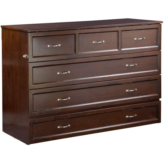 Atlantic Furniture Murphy Bed Chest Antique Walnut Deerfield Murphy Bed Chest Queen Antique Walnut with Charging Station