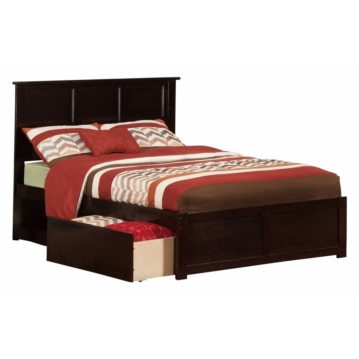 Atlantic Furniture Bed Espresso Madison Full Platform Bed with Flat Panel Foot Board and 2 Urban Bed Drawers in Espresso