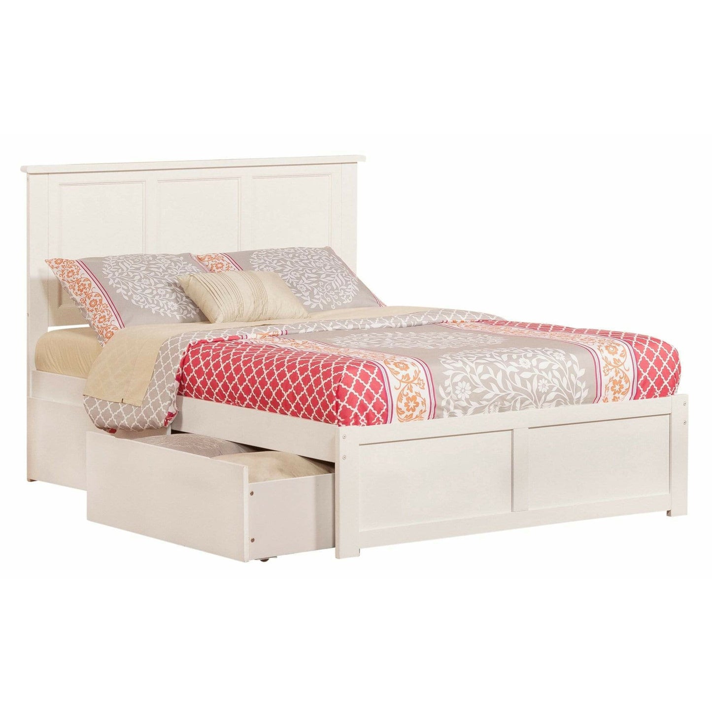 Atlantic Furniture Bed White Madison Full Platform Bed with Flat Panel Foot Board and 2 Urban Bed Drawers in Espresso