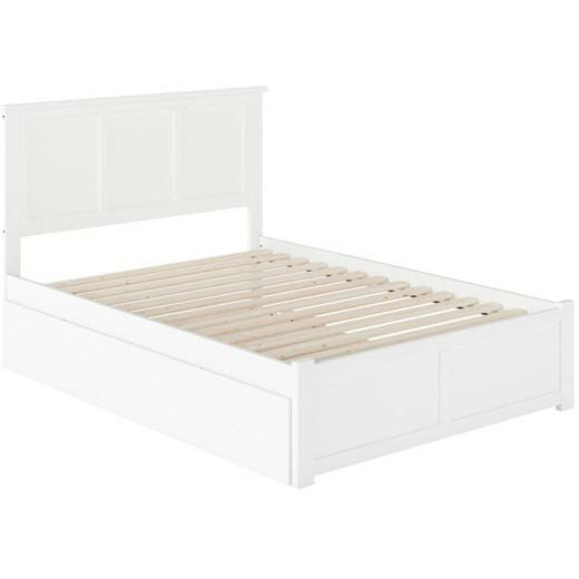 Atlantic Furniture Bed White Madison Full Platform Bed with Flat Panel Foot Board and Full Size Urban Trundle Bed in Espresso
