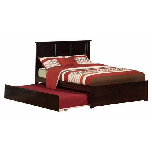 Atlantic Furniture Bed Espresso Madison Full Platform Bed with Flat Panel Foot Board and Twin Size Urban Trundle Bed in Espresso