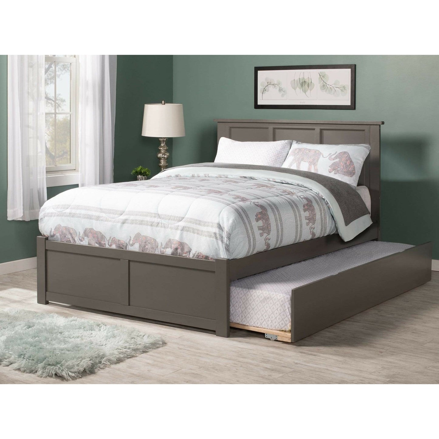 Atlantic Furniture Bed Grey Madison Full Platform Bed with Flat Panel Foot Board and Twin Size Urban Trundle Bed in Espresso