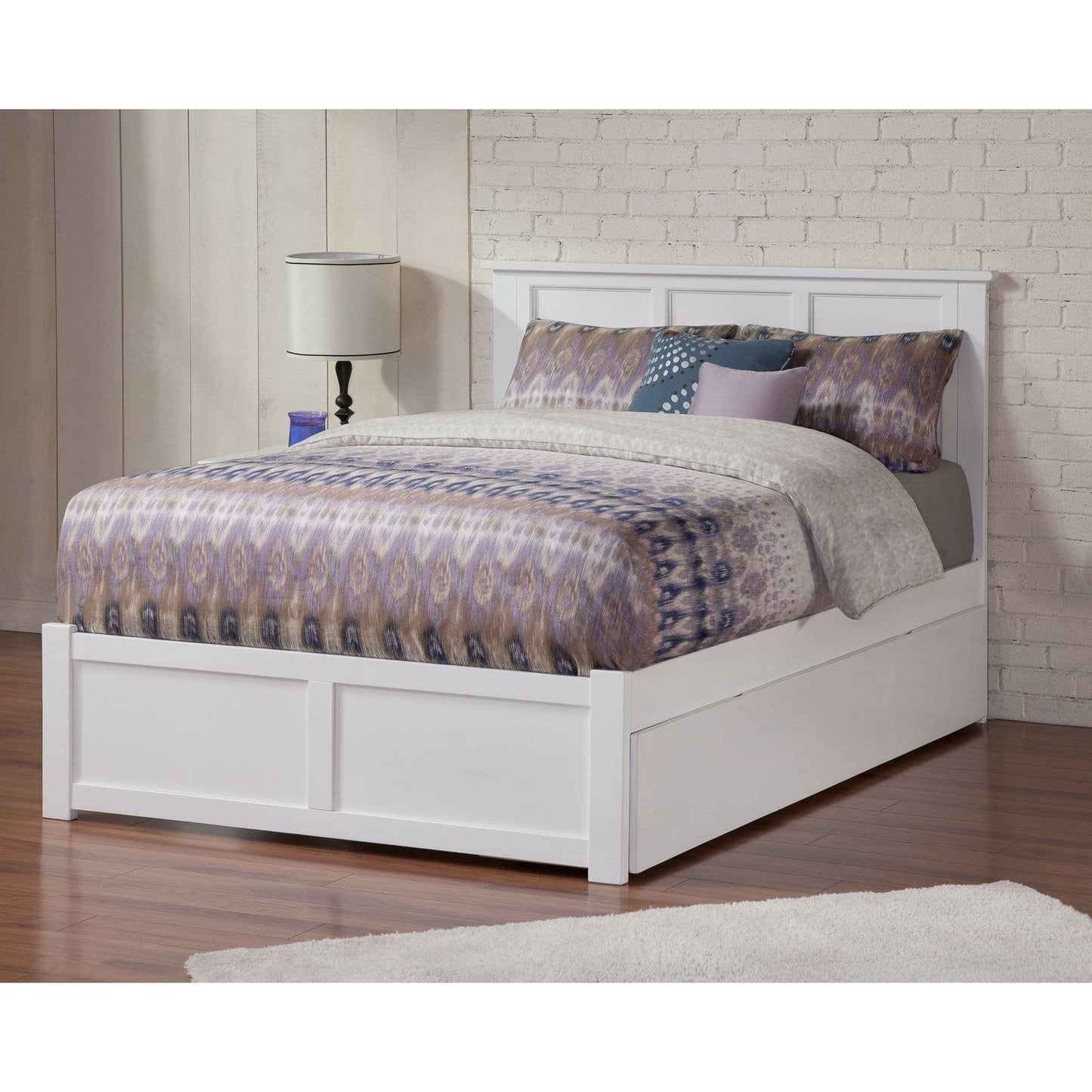 Atlantic Furniture Bed White Madison Full Platform Bed with Flat Panel Foot Board and Twin Size Urban Trundle Bed in Espresso